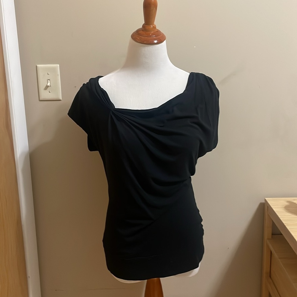 Black Women's Top with Asymmetric Neckline